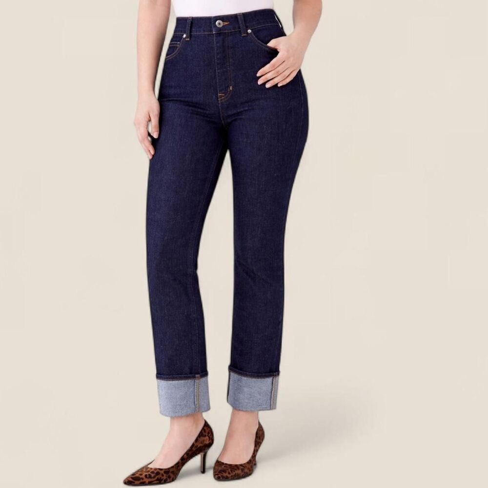 Spanx indigo blue Cuffed Straight Leg Jeans | Size Small petite shape wear